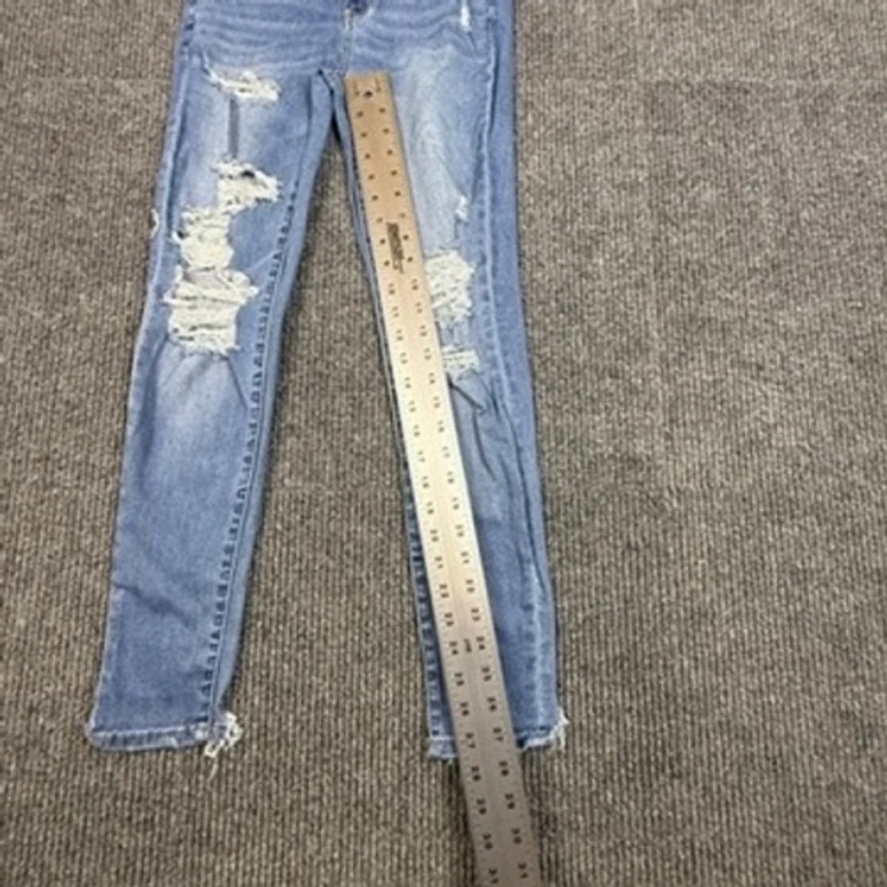 American Eagle Super Hi-Rise Jegging Womens 4 Blue Distressed Next Level Stretch